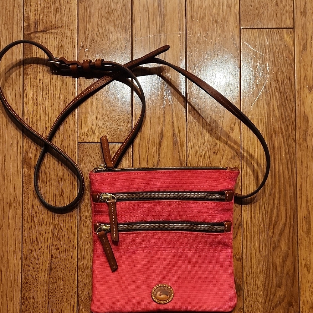 Dooney & Bourke Red Crossbody Bag with Brown Accents P-007